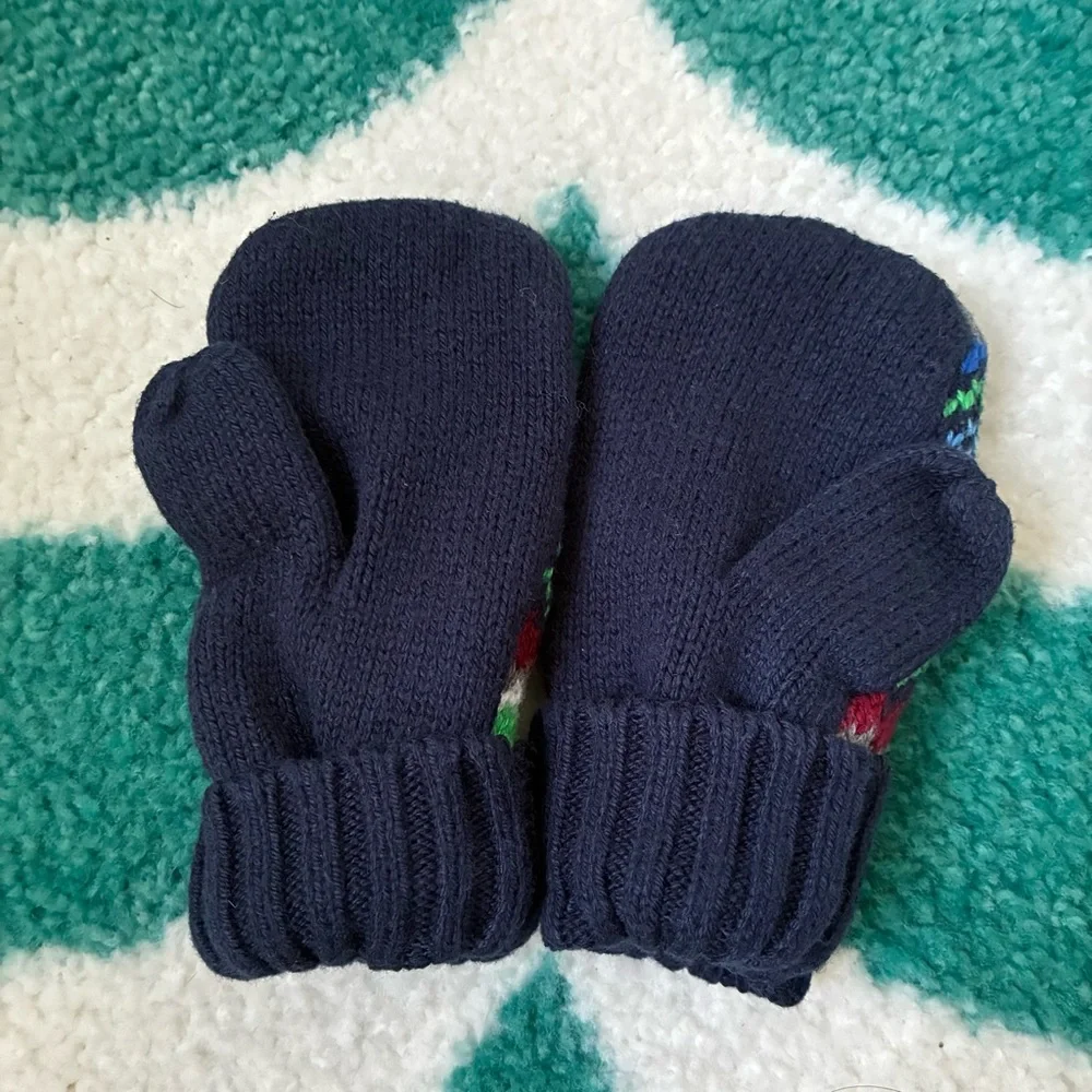 Janie and Jack Fair Isle Mittens (Navy/Green) Size 4-5